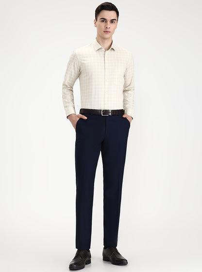 Cream & White Checked Regular Fit Formal Shirt | Metal