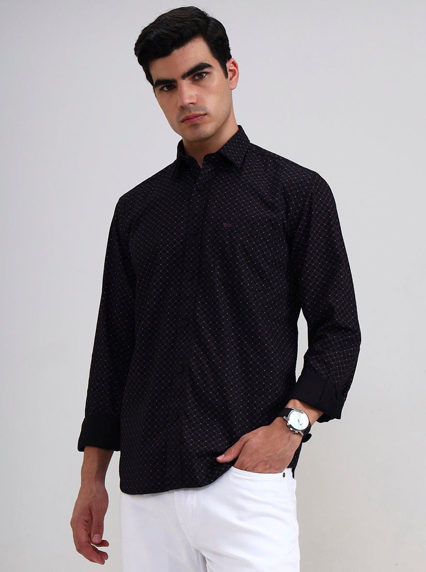Black & Pink Printed Tailored Fit Semi Casual Shirt | JadeBlue