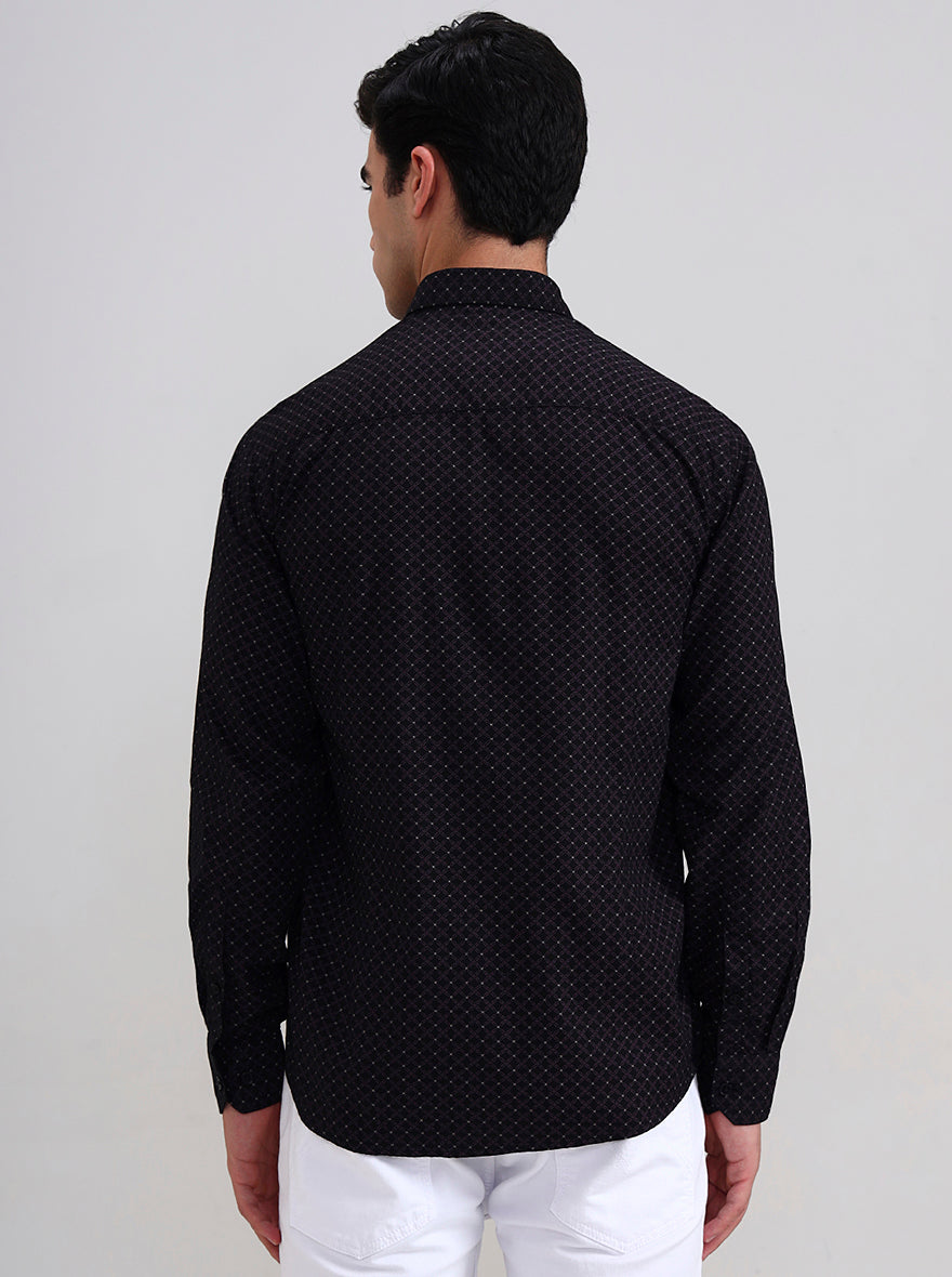 Black & Pink Printed Tailored Fit Semi Casual Shirt | JadeBlue