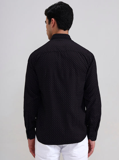 Black & Pink Printed Tailored Fit Semi Casual Shirt | JadeBlue