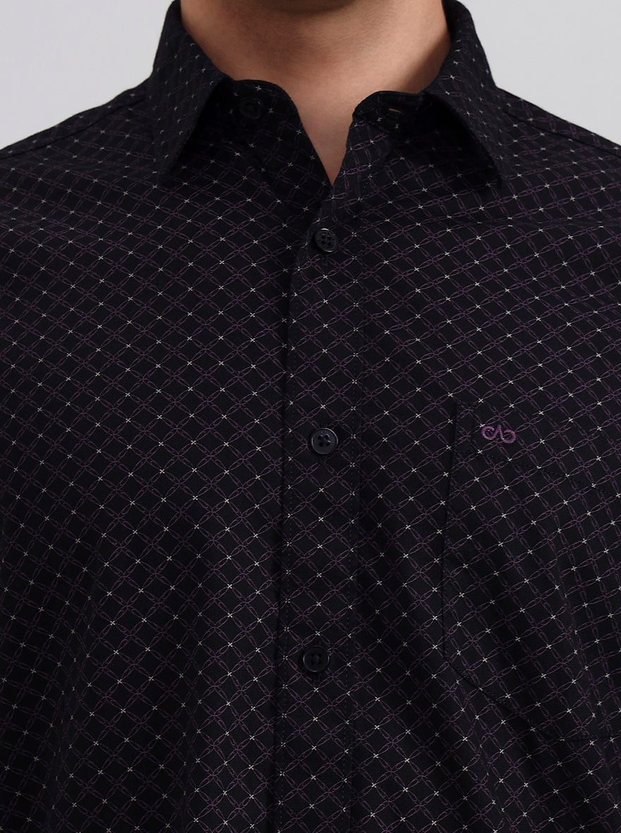 Black & Pink Printed Tailored Fit Semi Casual Shirt | JadeBlue