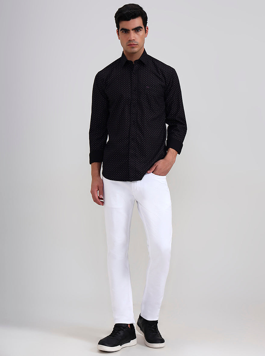 Black & Pink Printed Tailored Fit Semi Casual Shirt | JadeBlue