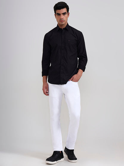Black & Pink Printed Tailored Fit Semi Casual Shirt | JadeBlue