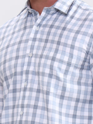 Blue Checked Smart Fit Semi Casual Shirt | Greenfibre