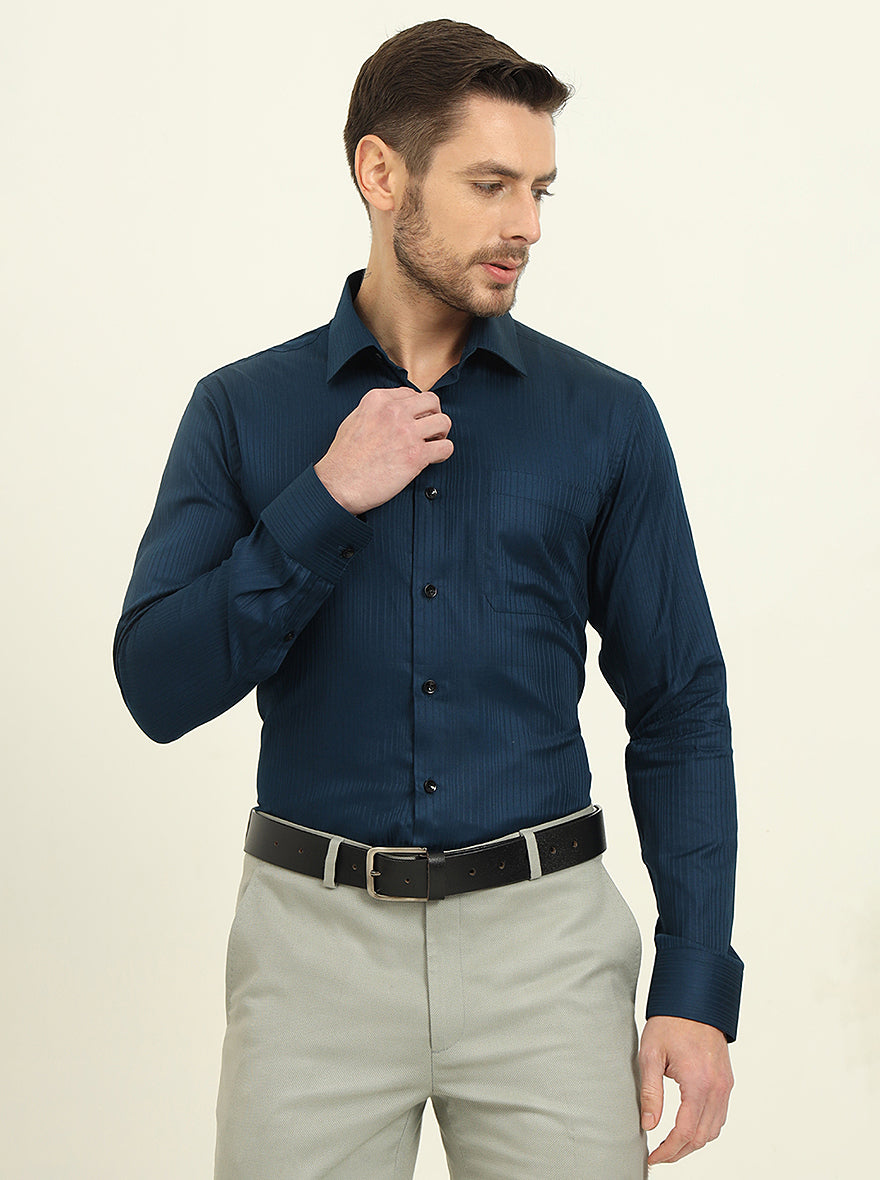 Navy Blue Solid Slim Fit Formal Shirt | JadeBlue Youth