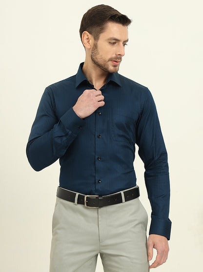 Navy Blue Solid Slim Fit Formal Shirt | JadeBlue Youth