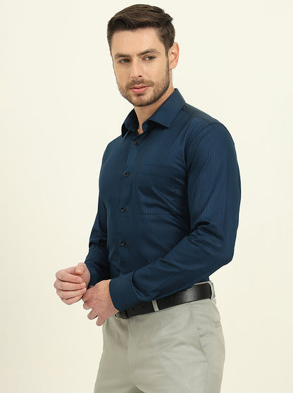 Navy Blue Solid Slim Fit Formal Shirt | JadeBlue Youth