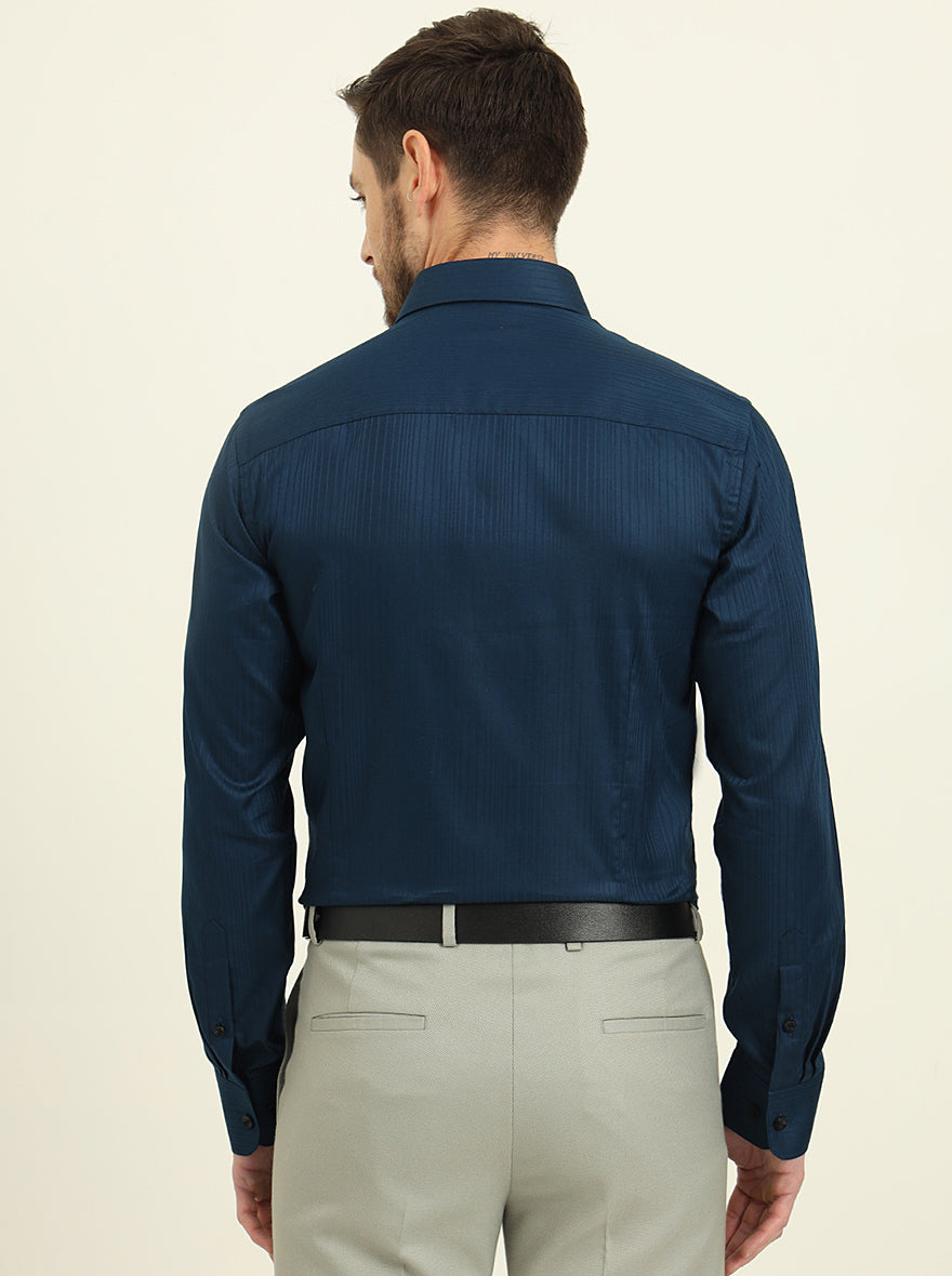 Navy Blue Solid Slim Fit Formal Shirt | JadeBlue Youth
