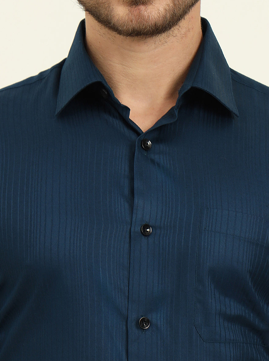 Navy Blue Solid Slim Fit Formal Shirt | JadeBlue Youth