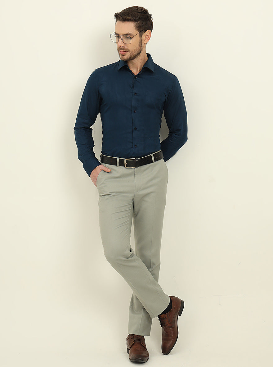 Navy Blue Solid Slim Fit Formal Shirt | JadeBlue Youth