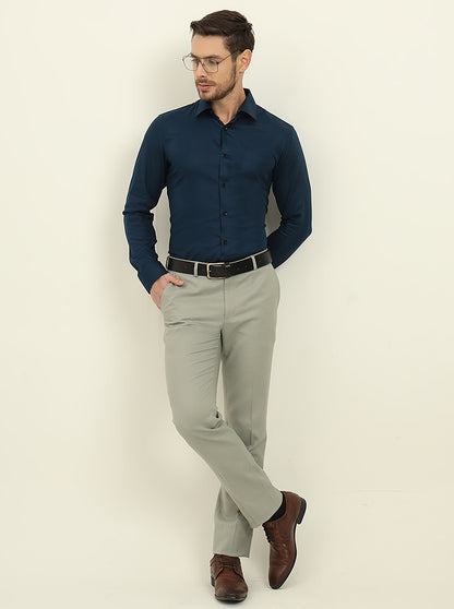 Navy Blue Solid Slim Fit Formal Shirt | JadeBlue Youth
