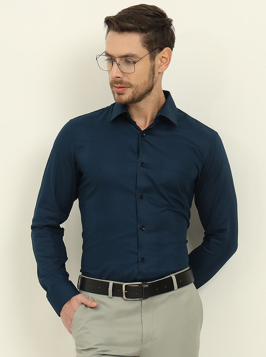 Navy Blue Solid Slim Fit Formal Shirt | JadeBlue Youth