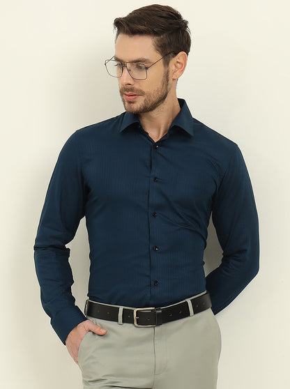 Navy Blue Solid Slim Fit Formal Shirt | JadeBlue Youth