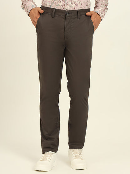 Dark Grey Solid Uno Fit Casual Trouser | JadeBlue