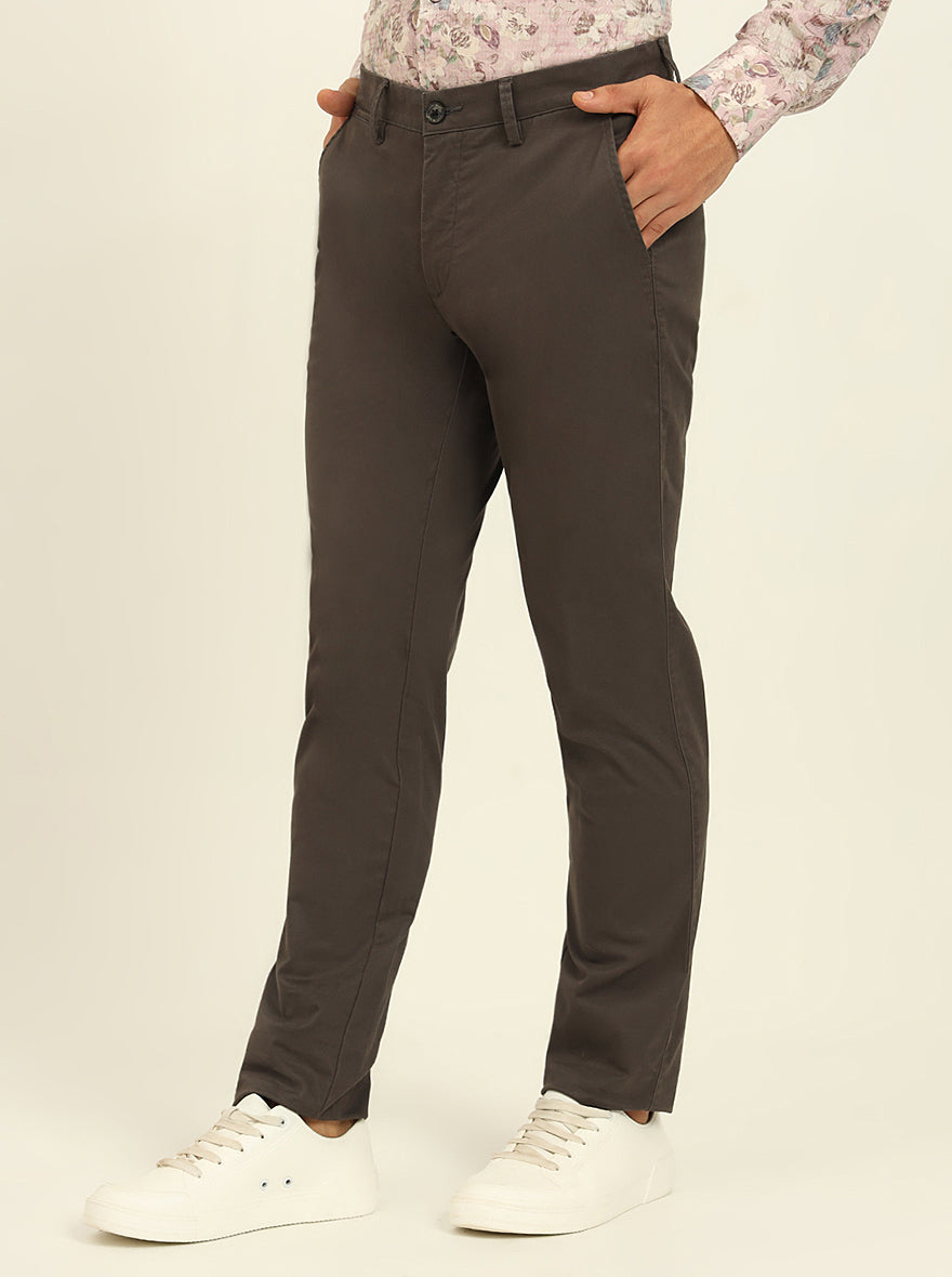 Dark Grey Solid Uno Fit Casual Trouser | JadeBlue