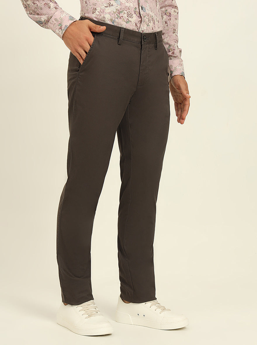 Dark Grey Solid Uno Fit Casual Trouser | JadeBlue