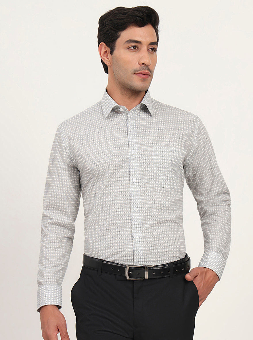 White & Black Printed Regular Fit Formal Shirt | JadeBlue