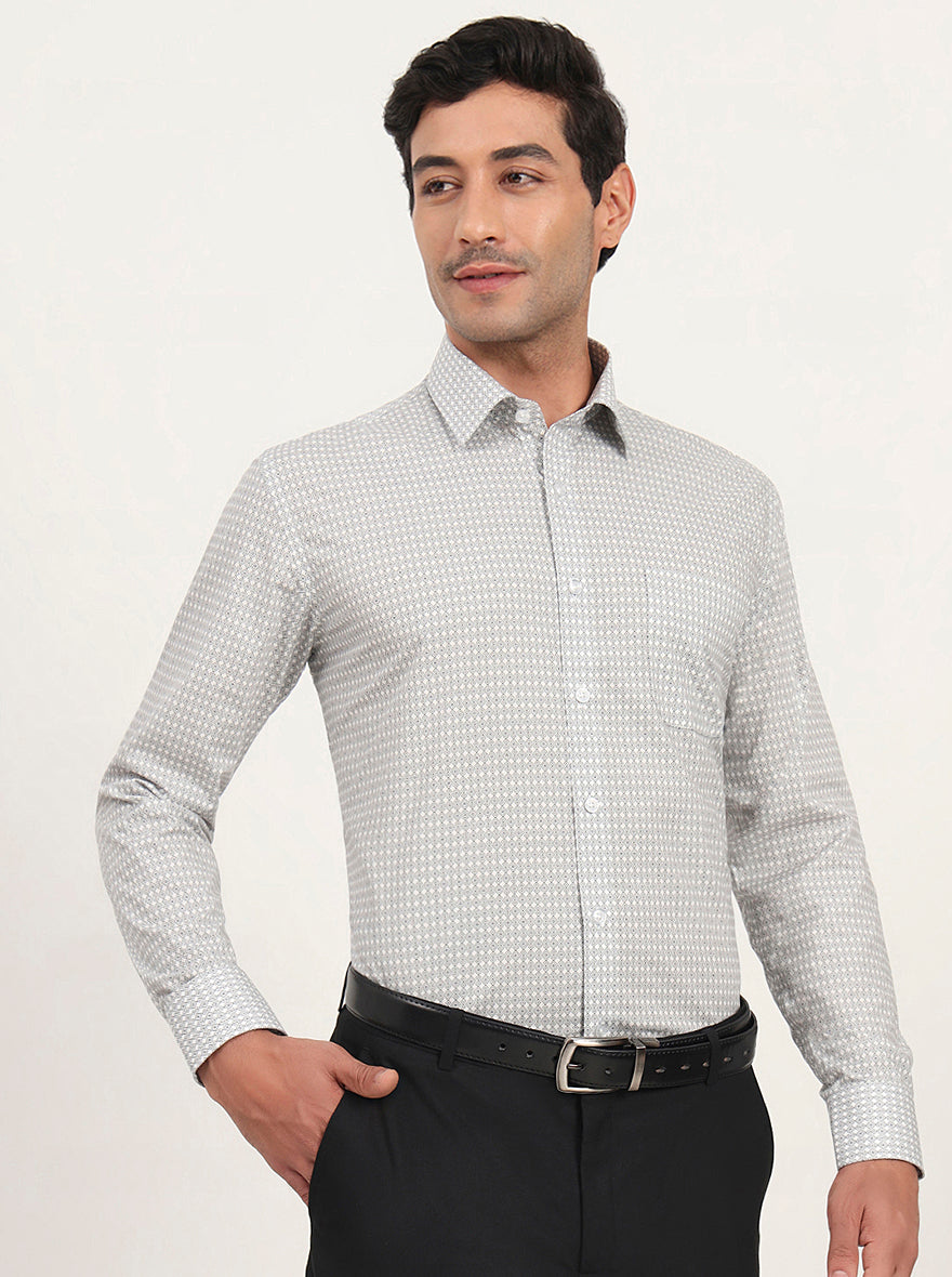 White & Black Printed Regular Fit Formal Shirt | JadeBlue