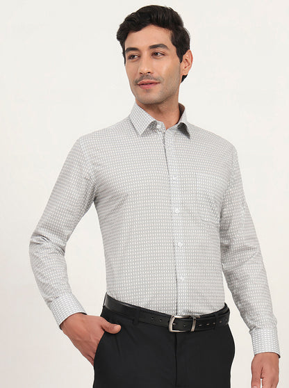 White & Black Printed Regular Fit Formal Shirt | JadeBlue