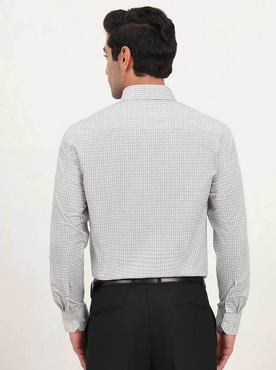 White & Black Printed Regular Fit Formal Shirt | JadeBlue