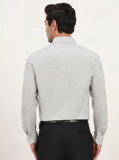 White & Black Printed Regular Fit Formal Shirt | JadeBlue