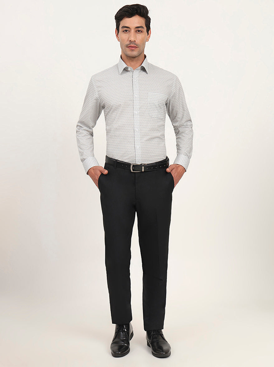 White & Black Printed Regular Fit Formal Shirt | JadeBlue