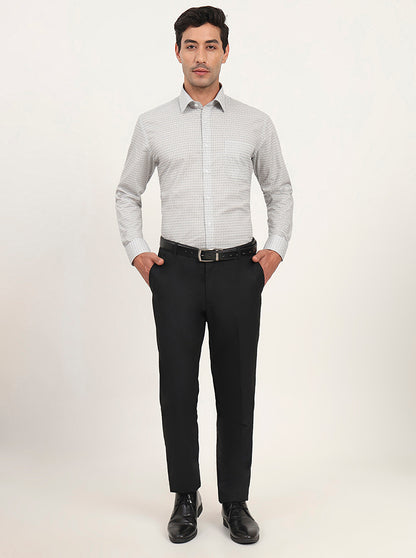 White & Black Printed Regular Fit Formal Shirt | JadeBlue