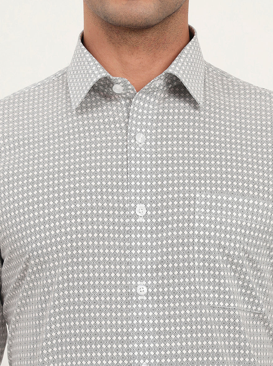 White & Black Printed Regular Fit Formal Shirt | JadeBlue