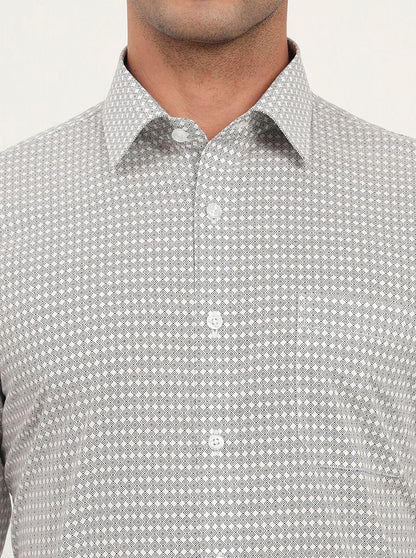 White & Black Printed Regular Fit Formal Shirt | JadeBlue