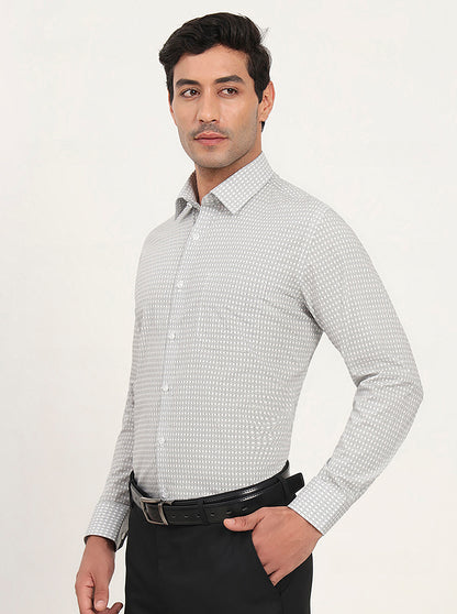 White & Black Printed Regular Fit Formal Shirt | JadeBlue