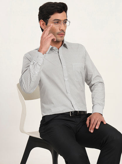 White & Black Printed Regular Fit Formal Shirt | JadeBlue