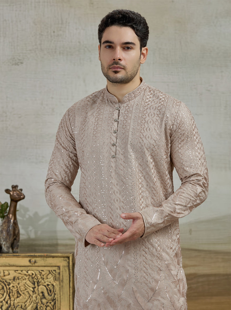 Beige Embroidered Kurta Pajama | Virasana