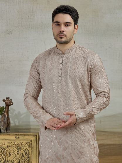 Beige Embroidered Kurta Pajama | Virasana
