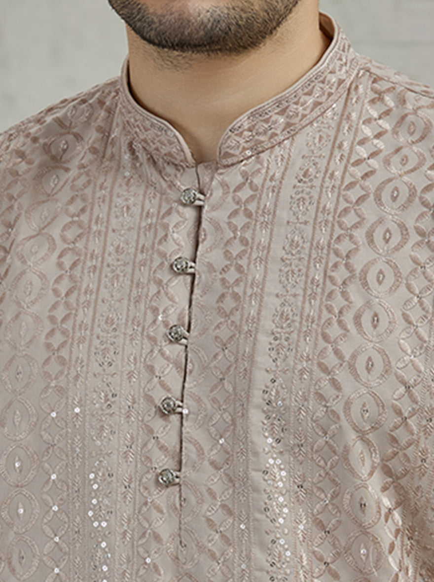 Beige Embroidered Kurta Pajama | Virasana