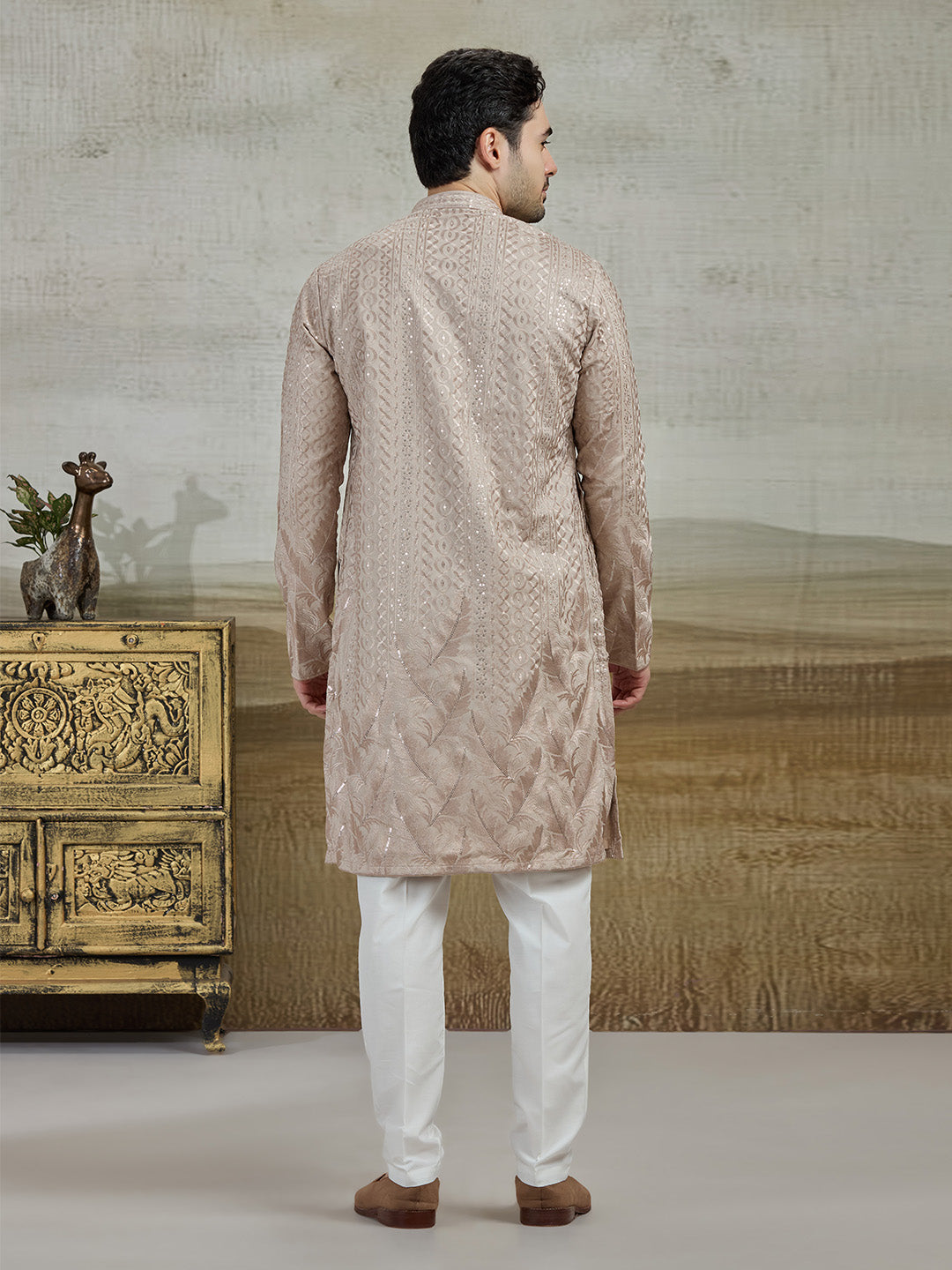 Beige Embroidered Kurta Pajama | Virasana