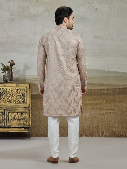 Beige Embroidered Kurta Pajama | Virasana