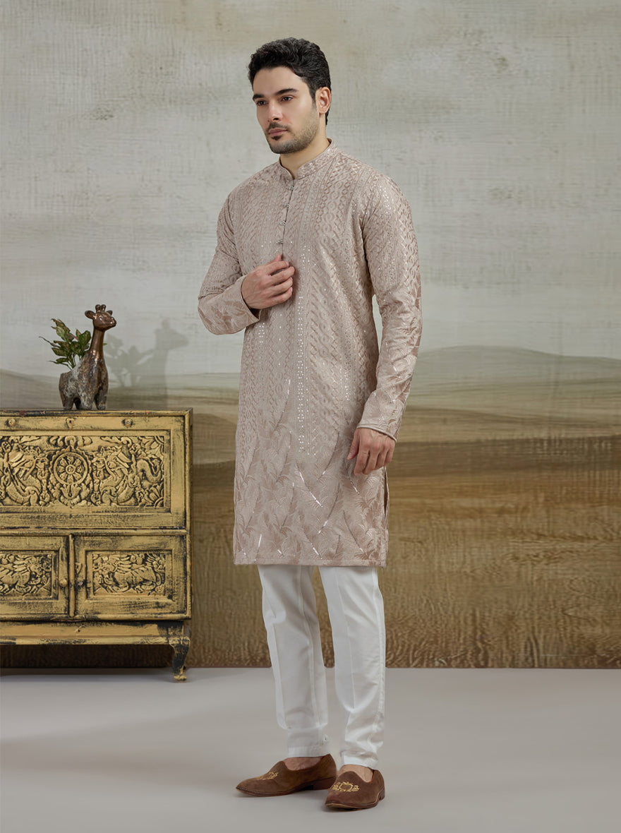 Beige Embroidered Kurta Pajama | Virasana