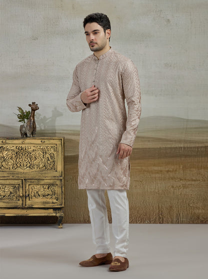 Beige Embroidered Kurta Pajama | Virasana