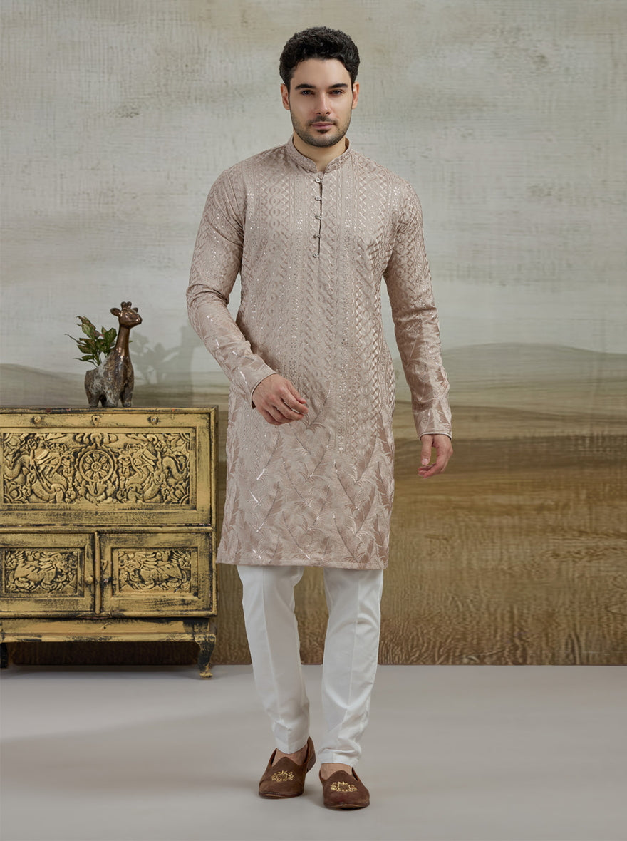 Beige Embroidered Kurta Pajama | Virasana