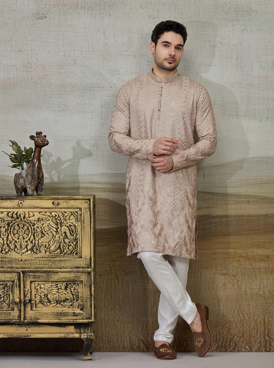 Beige Embroidered Kurta Pajama | Virasana
