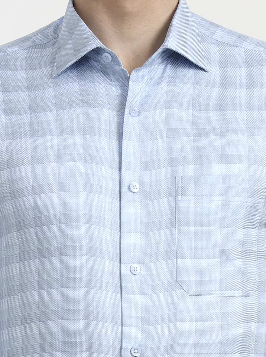 Sky Blue Checked Slim Fit Formal Shirt | Metal