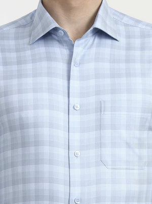 Sky Blue Checked Slim Fit Formal Shirt | Metal