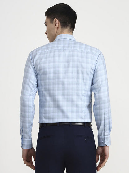 Sky Blue Checked Slim Fit Formal Shirt | Metal