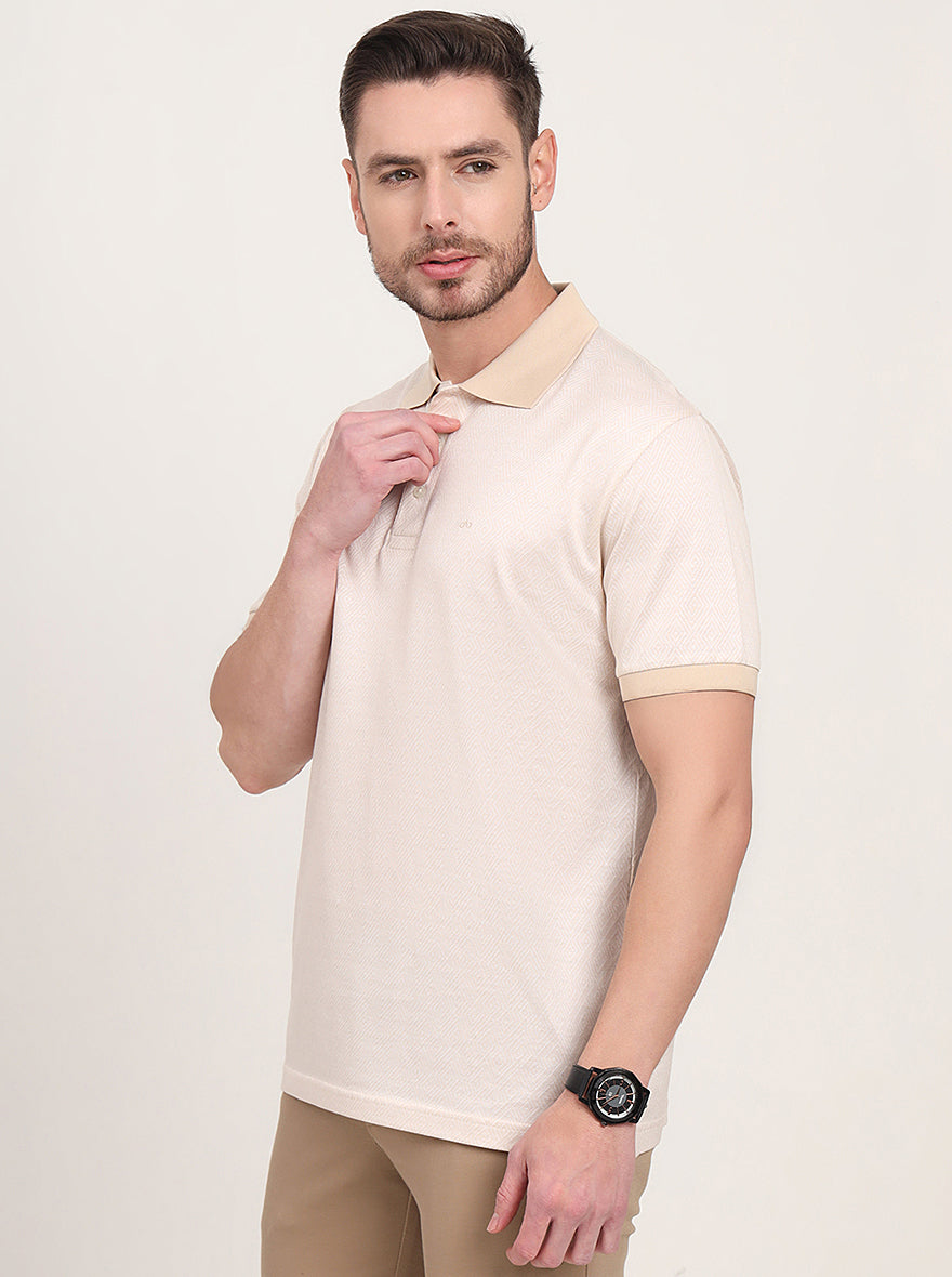 Beige Printed Regular Fit Polo T-Shirt | JadeBlue
