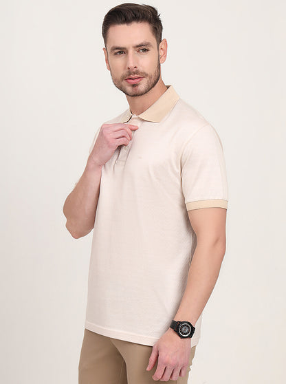 Beige Printed Regular Fit Polo T-Shirt | JadeBlue