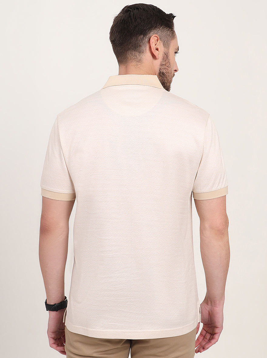 Beige Printed Regular Fit Polo T-Shirt | JadeBlue