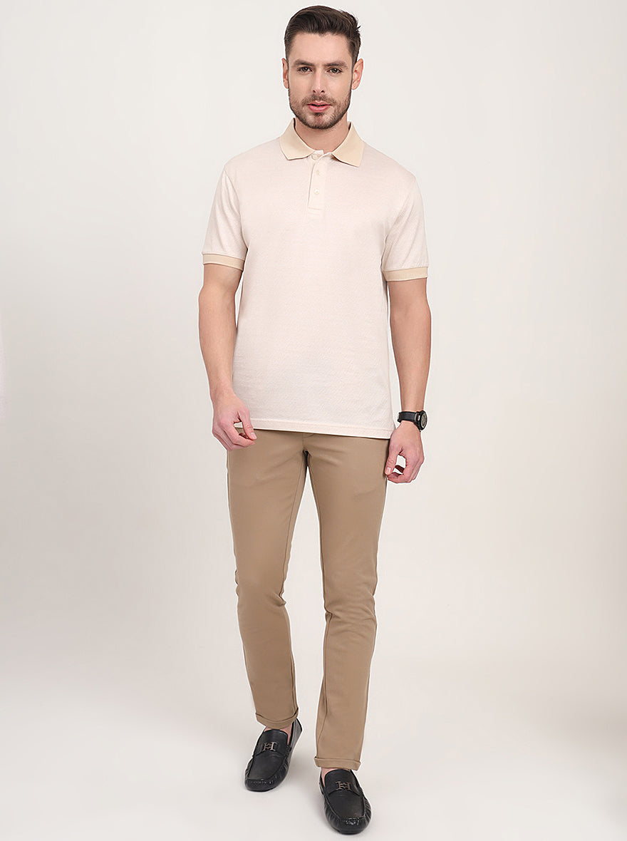 Beige Printed Regular Fit Polo T-Shirt | JadeBlue