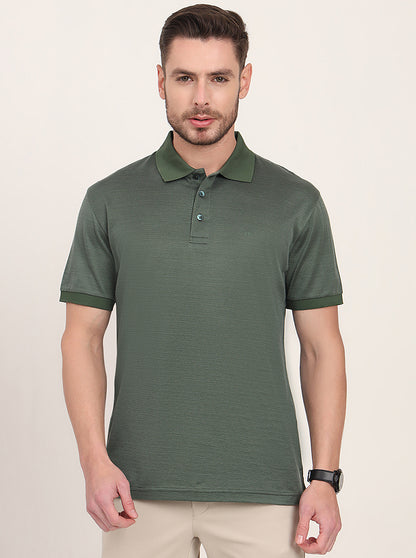 Olive Green Printed Regular Fit Polo T-Shirt | JadeBlue