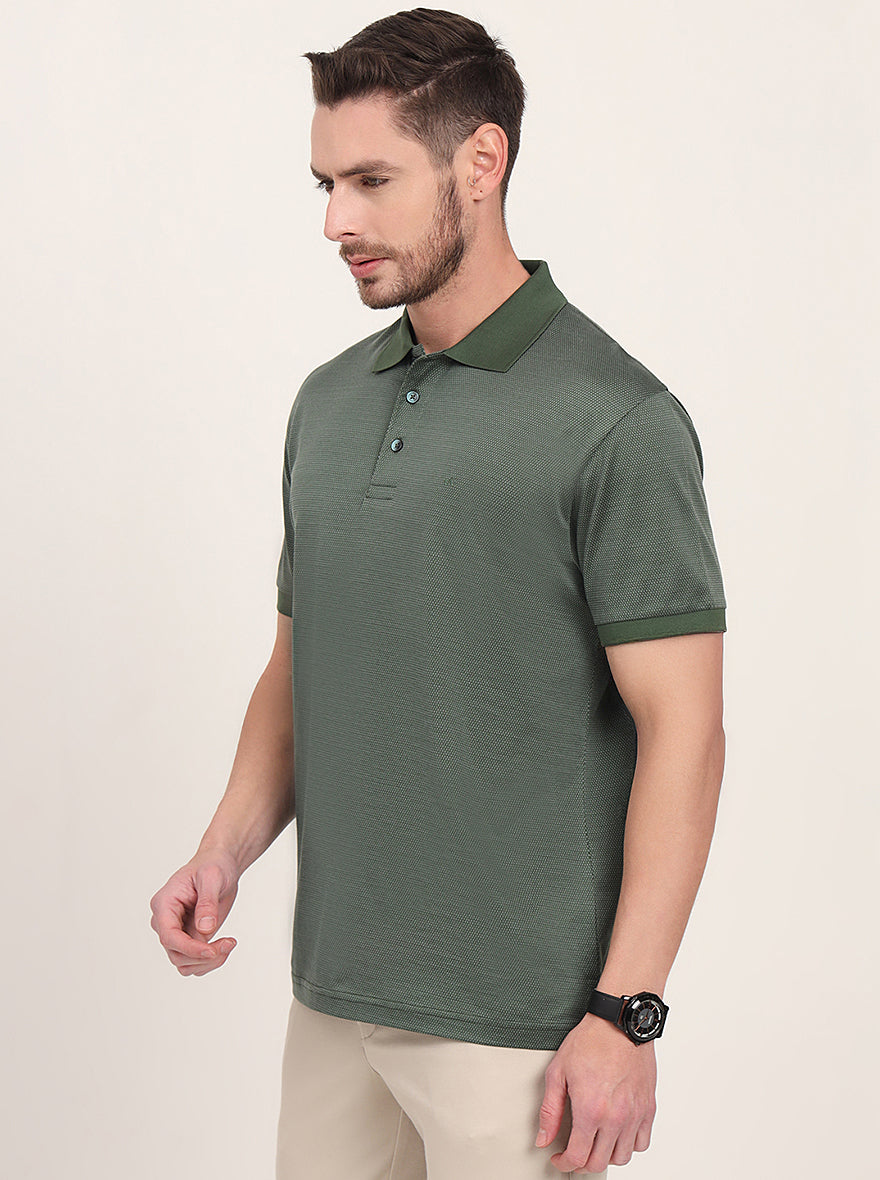 Olive Green Printed Regular Fit Polo T-Shirt | JadeBlue