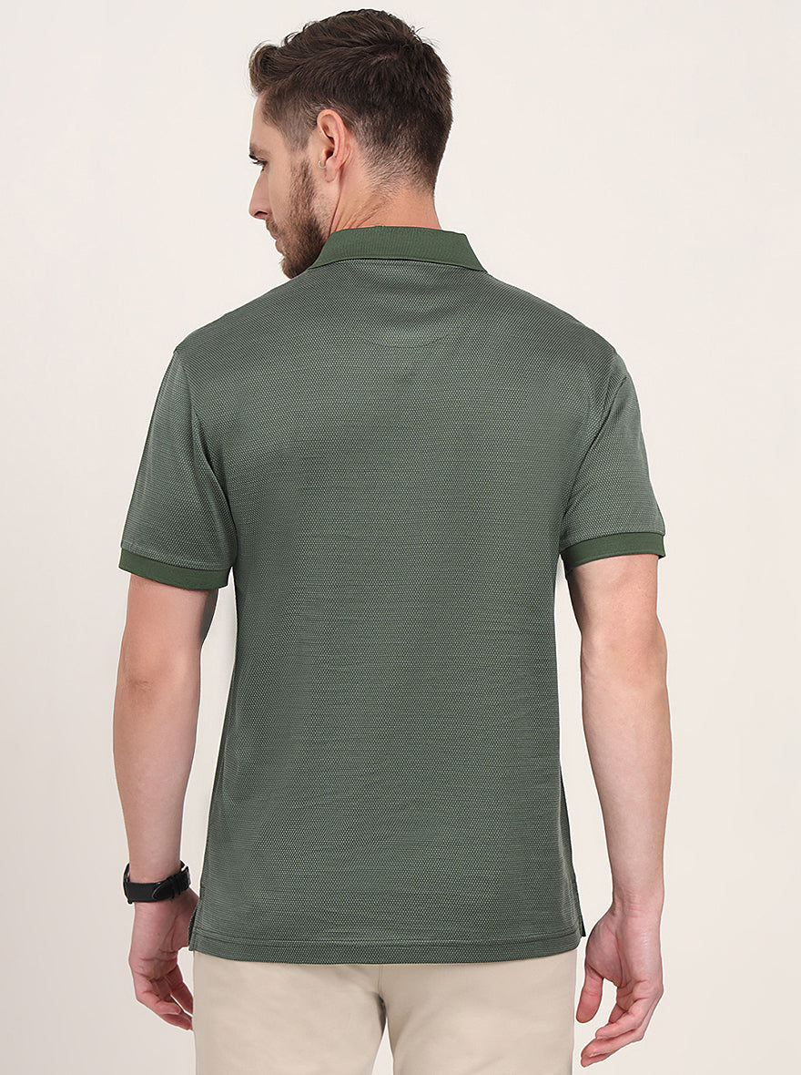 Olive Green Printed Regular Fit Polo T-Shirt | JadeBlue